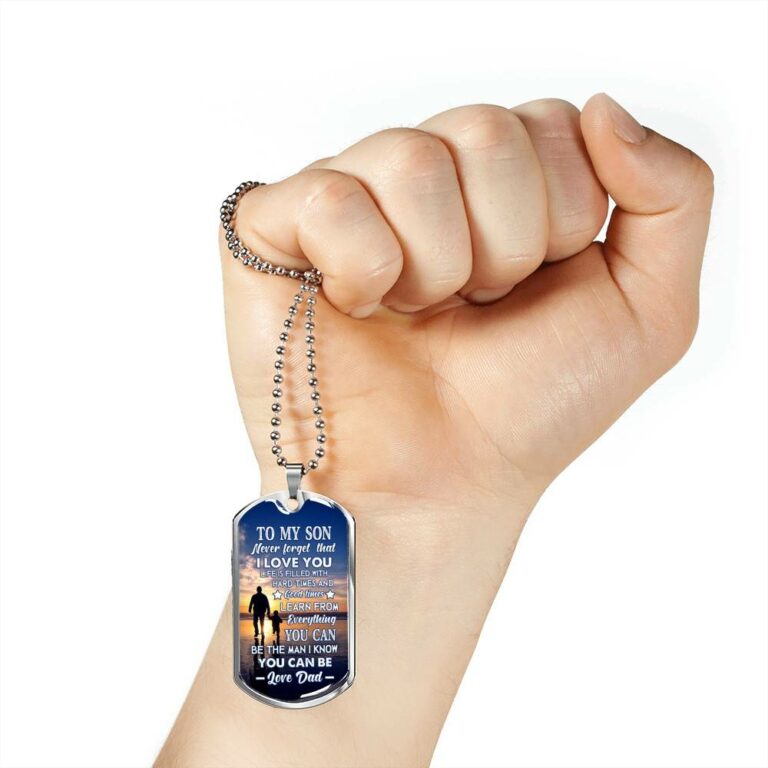 Dad To My Son Never Forget that I Love You Life Is Filled with Hard Times Dog Tag Pendant Necklace - Dog Tag (Silver)