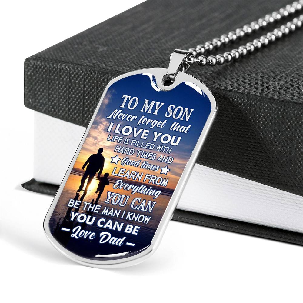 Dad To My Son Never Forget that I Love You Life Is Filled with Hard Times Dog Tag Pendant Necklace - Dog Tag (Silver) Dad To My Son Never Forget that I Love You Life Is Filled with Hard Times Dog Tag Pendant Necklace - Dog Tag (Silver)