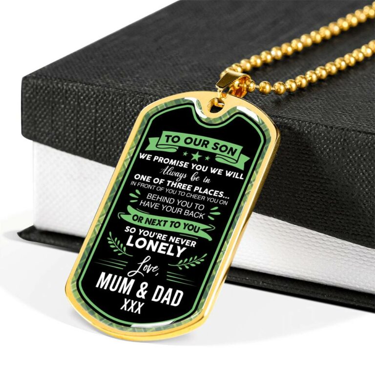 To Our Son We Promise You're Never Lonely Dog Tag Pendant Necklace - To My Son Dogtag - Dog Tag (Gold Plated)