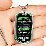 To Our Son We Promise You're Never Lonely Dog Tag Pendant Necklace - To My Son Dogtag - Dog Tag (Silver)