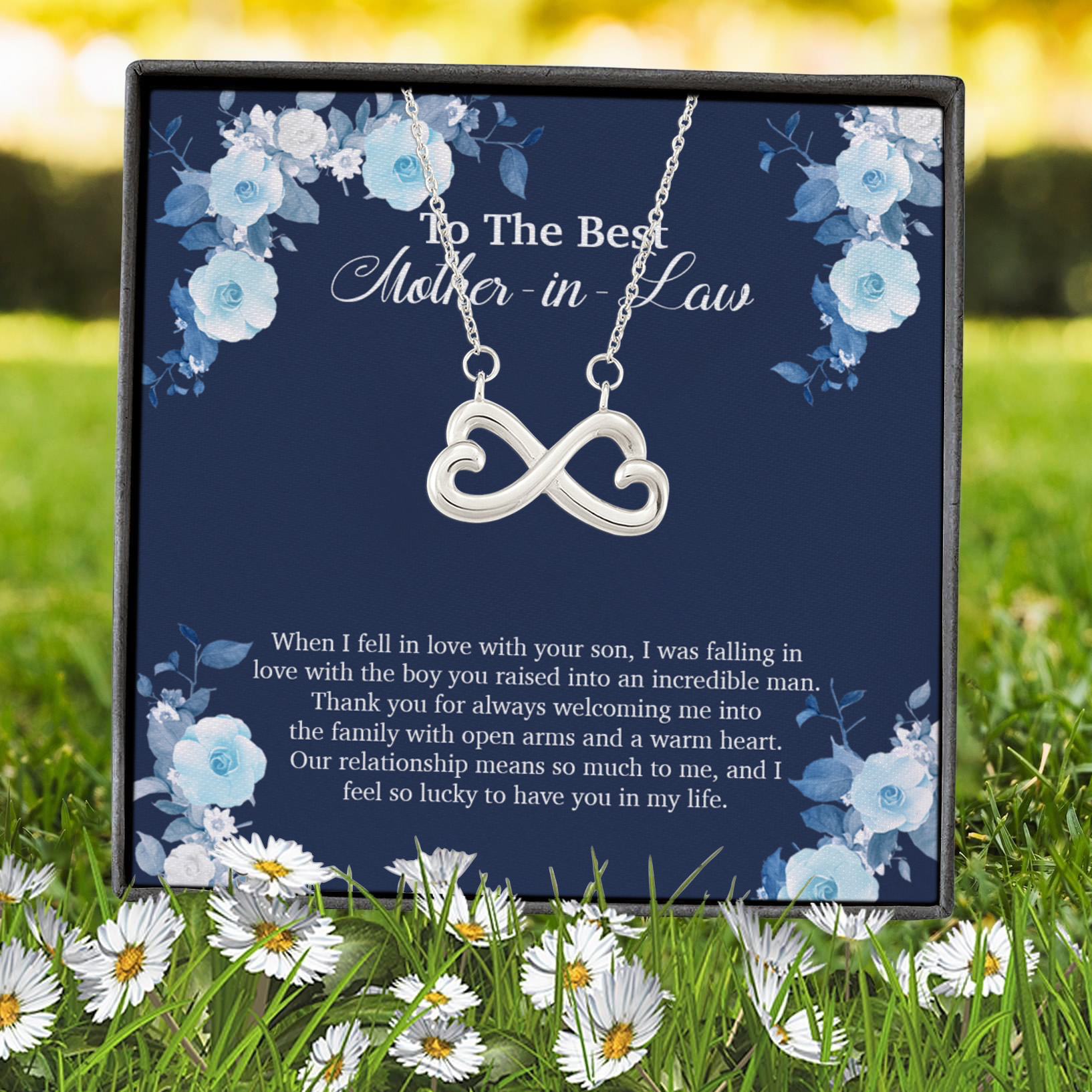 8VT. To The Best Mother In Law Fell In Love With Son Infinity Heart Necklace (Silver) 7