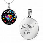 I Wear Blue for My Son Autism Awareness Circle Pendant Necklace - Circle Luxury Necklace (Silver)