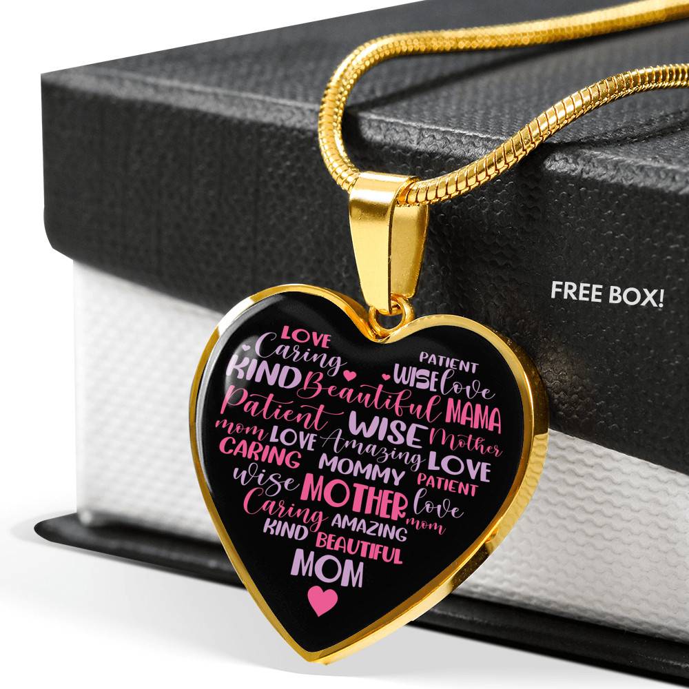 Mother Mommy Heart Words Heart Pendant Necklace - Heart Luxury Necklace (Gold Plated)