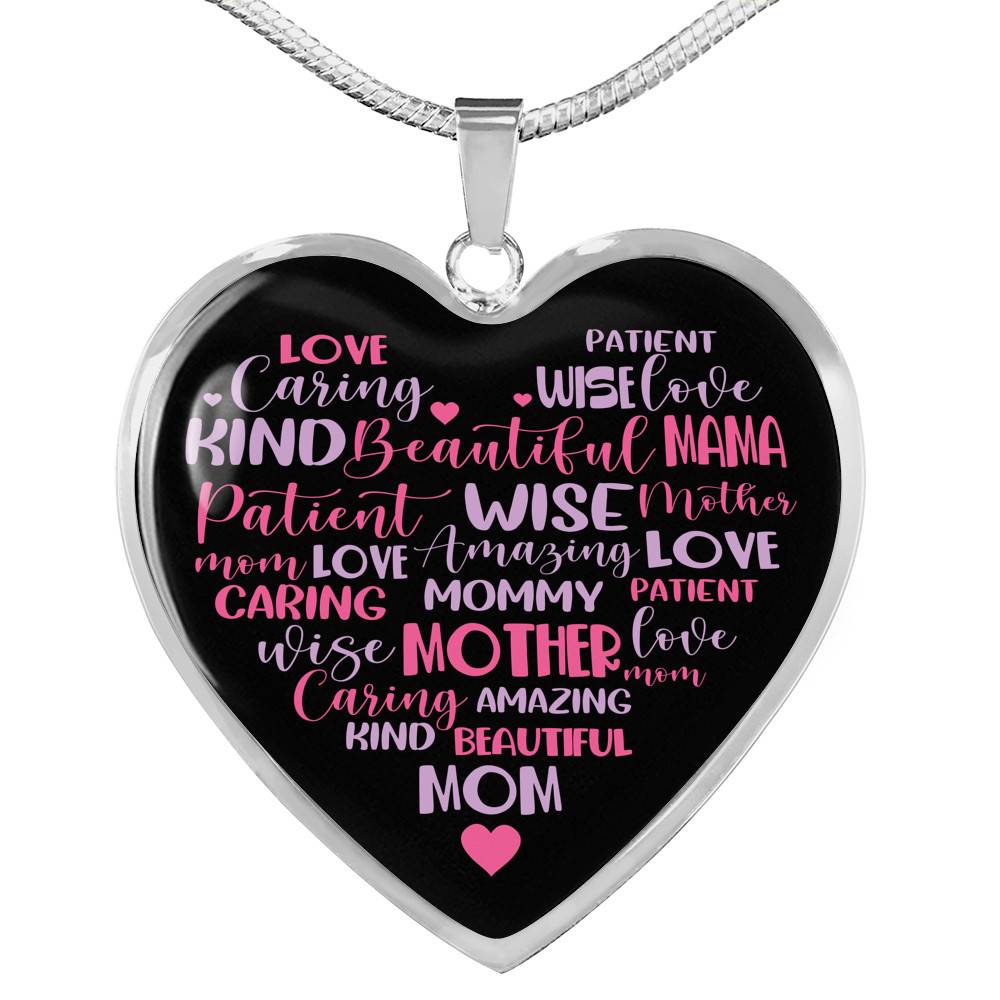 Mother Mommy Heart Words Heart Pendant Necklace - Heart Luxury Necklace (Silver)