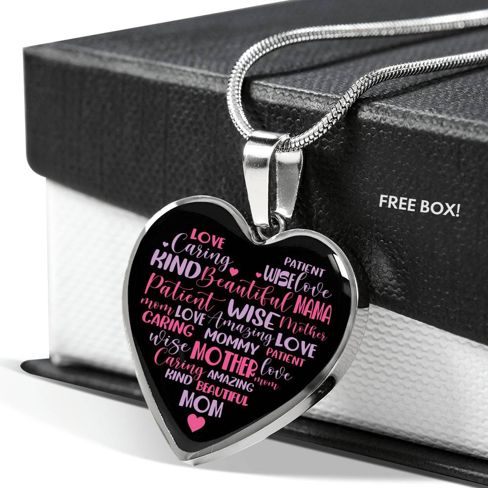 Mother Mommy Heart Words Heart Pendant Necklace - Heart Luxury Necklace (Silver)