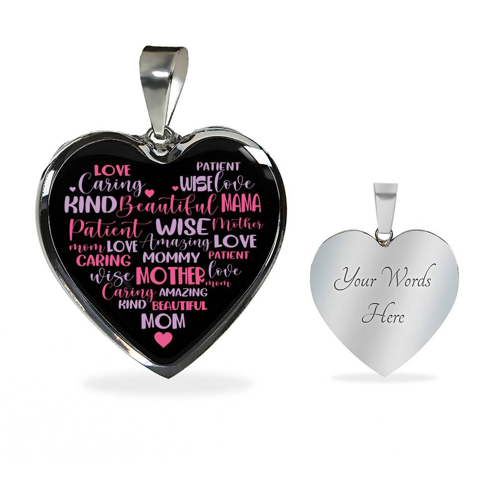 Mother Mommy Heart Words Heart Pendant Necklace - Heart Luxury Necklace (Silver)