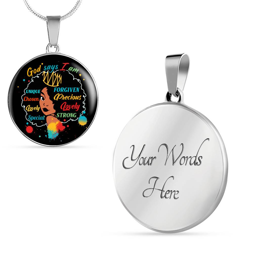 God Says I Am Unique Forgiven Lovely Circle Pendant Necklace - Circle Luxury Necklace (Silver)