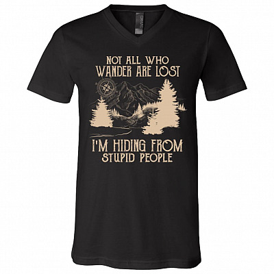 Not All Who Wander are L Gift, Black, V-Neck T-Shirt