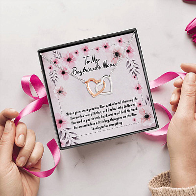 Alternative view of To My Boyfriend's Mom You've Given Me a Gracious Man Mothers B Gift Interlocking Hearts Necklace - Mothers Day Gift Card