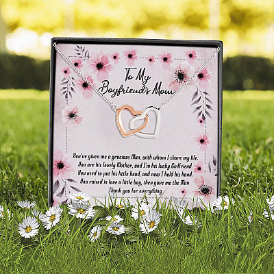 To My Boyfriend's Mom You've Given Me a Gracious Man Mothers B Gift Interlocking Hearts Necklace - Mothers Day Gift Card