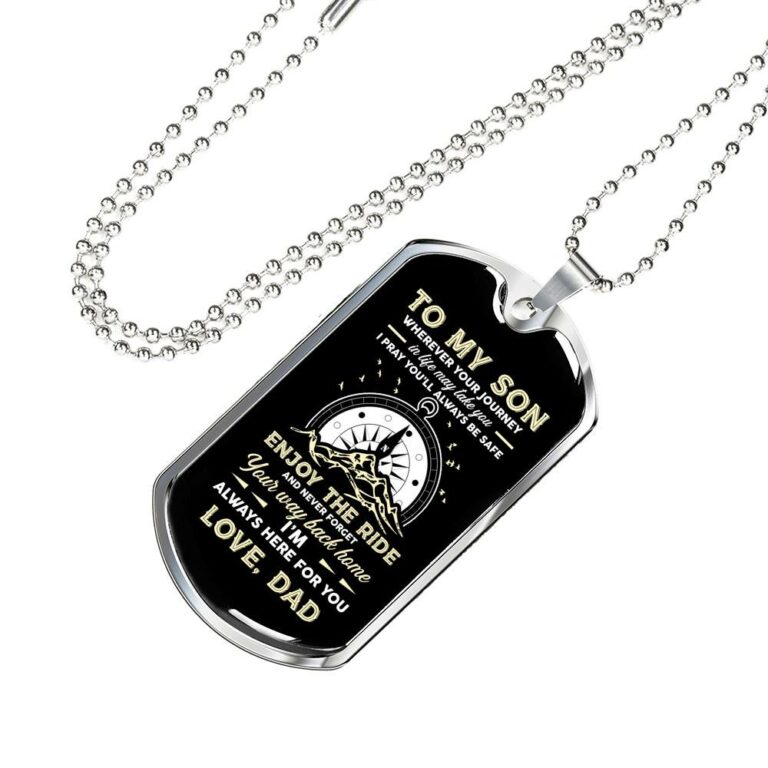To My Son Adventure Wherever Your Journey In Life May Take You I Pray You'll Always Be Safe Love Dad Dog Tag Pendant Necklace - Dog Tag (Silver)