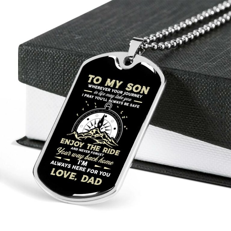 To My Son Adventure Wherever Your Journey In Life May Take You I Pray You'll Always Be Safe Love Dad Dog Tag Pendant Necklace - Dog Tag (Silver)