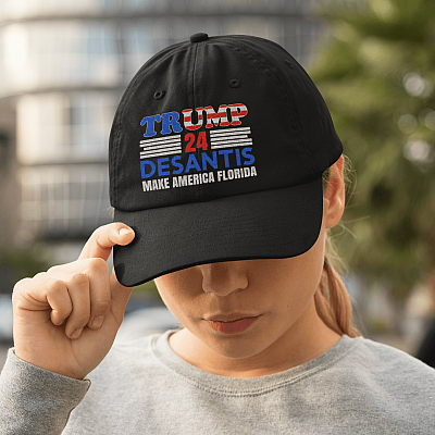 Alternative view of Trump Desantist 24 Make America Florida Twill Cap - High-Profile Snapback Hat - Trucker Hat - Trump 2024 Hat