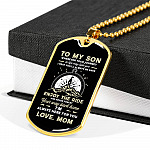 To My Son Adventure Wherever Your Journey In Life May Take You I Pray You'll Always Be Safe Love Mom Dog Tag Pendant Necklace - Dog Tag (Gold Plated)