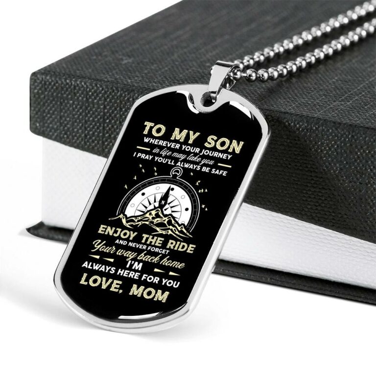 To My Son Adventure Wherever Your Journey In Life May Take You I Pray You'll Always Be Safe Love Mom Dog Tag Pendant Necklace - Dog Tag (Silver)