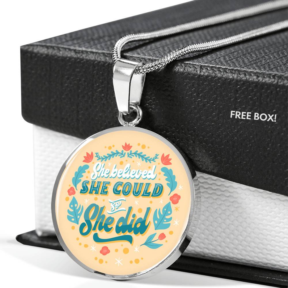 She Believed She Could so She Did Circle Pendant Necklace - Circle Luxury Necklace (Silver)