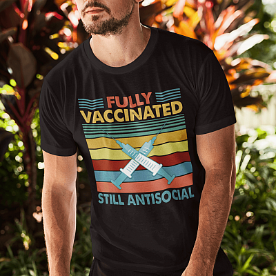 Alternative view of Vintage Fully Vaccinated Still Antiso-cial T-Shirt - Funny Pro Vaccinations 2021 Gifts Shirt