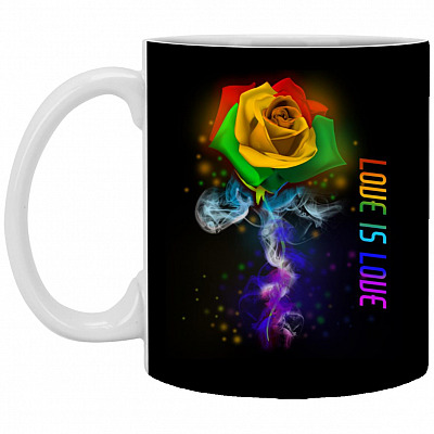 Rainbow Rose Love Is Love, Black, 11 oz. White Mug