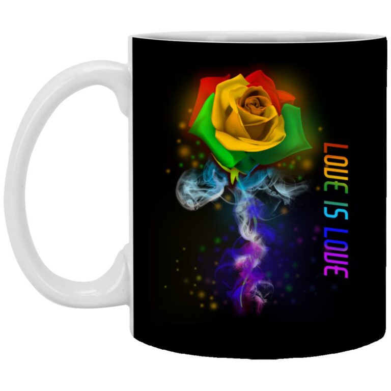 Rainbow Rose Love Is Love, Black, 11 oz. White Mug