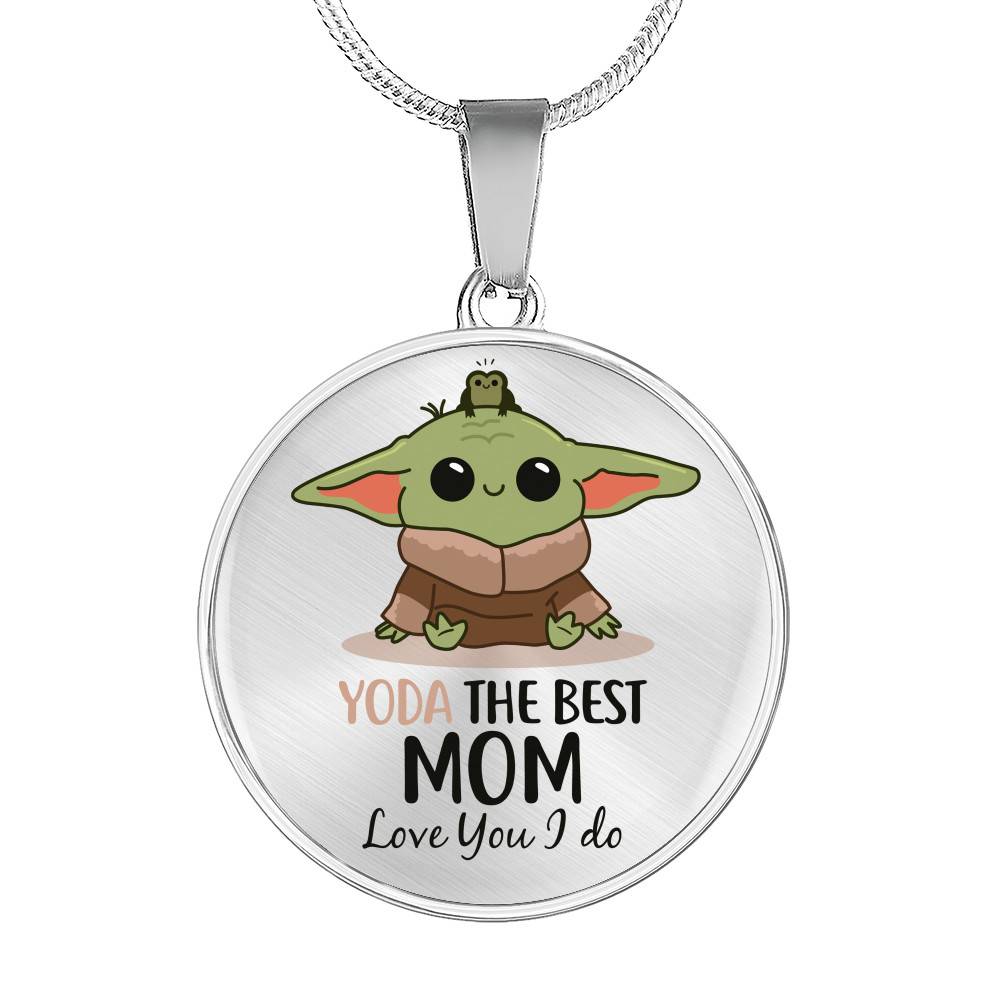 Baby Yoda The Best Mom In The Galaxy Love You I Do Mother's Day Circle Pendant Necklace - Circle Luxury Necklace (Silver)