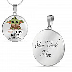Baby Yoda The Best Mom In The Galaxy Love You I Do Mother's Day Circle Pendant Necklace - Circle Luxury Necklace (Silver)