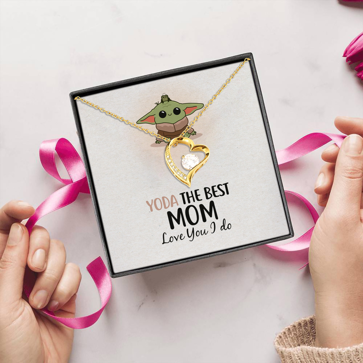 13 HG. Yoda The Best Mom-message card Forever Love Necklace (Gold) 5