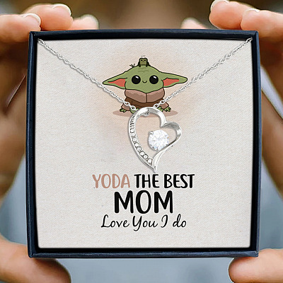 Alternative view of Baby Yoda The Best Mom In The Galaxy Love You I Do Mother's Day Forever Love Pendant Necklace