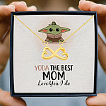 Baby Yoda The Best Mom In The Galaxy Love You I Do Mother's Day Infinity Heart Pendant Necklace
