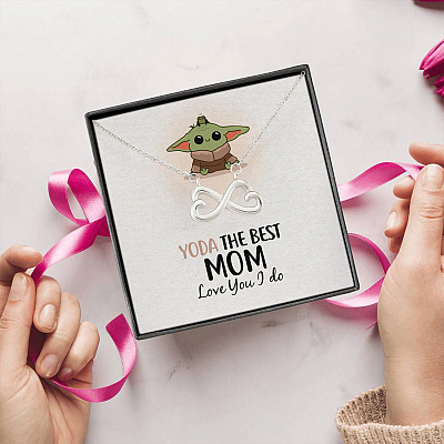 Alternative view of Baby Yoda The Best Mom In The Galaxy Love You I Do Mother's Day Infinity Heart Pendant Necklace