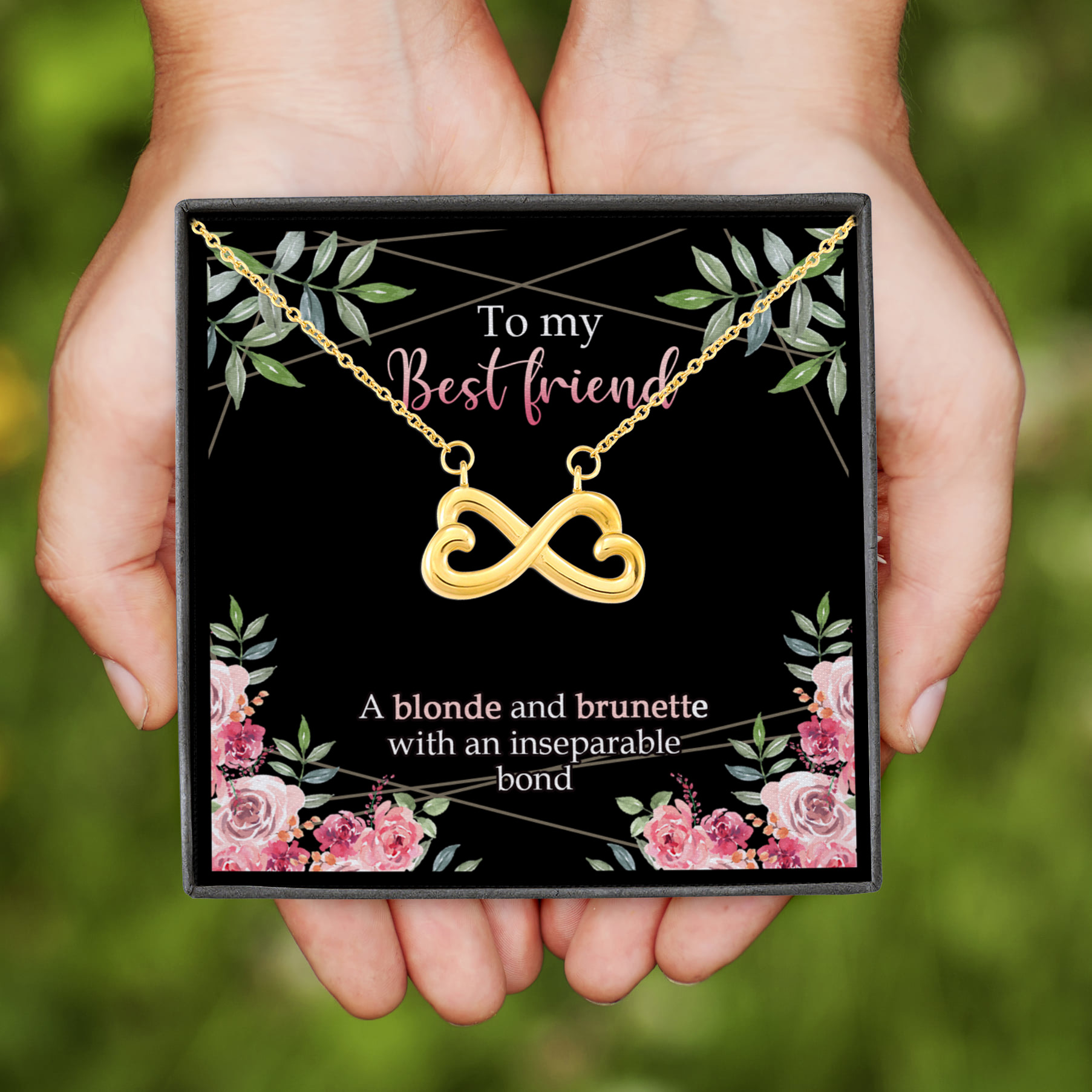 9VT. To My Best Friend A Blonde And A Brunette Infinity Heart Necklace (Gold)