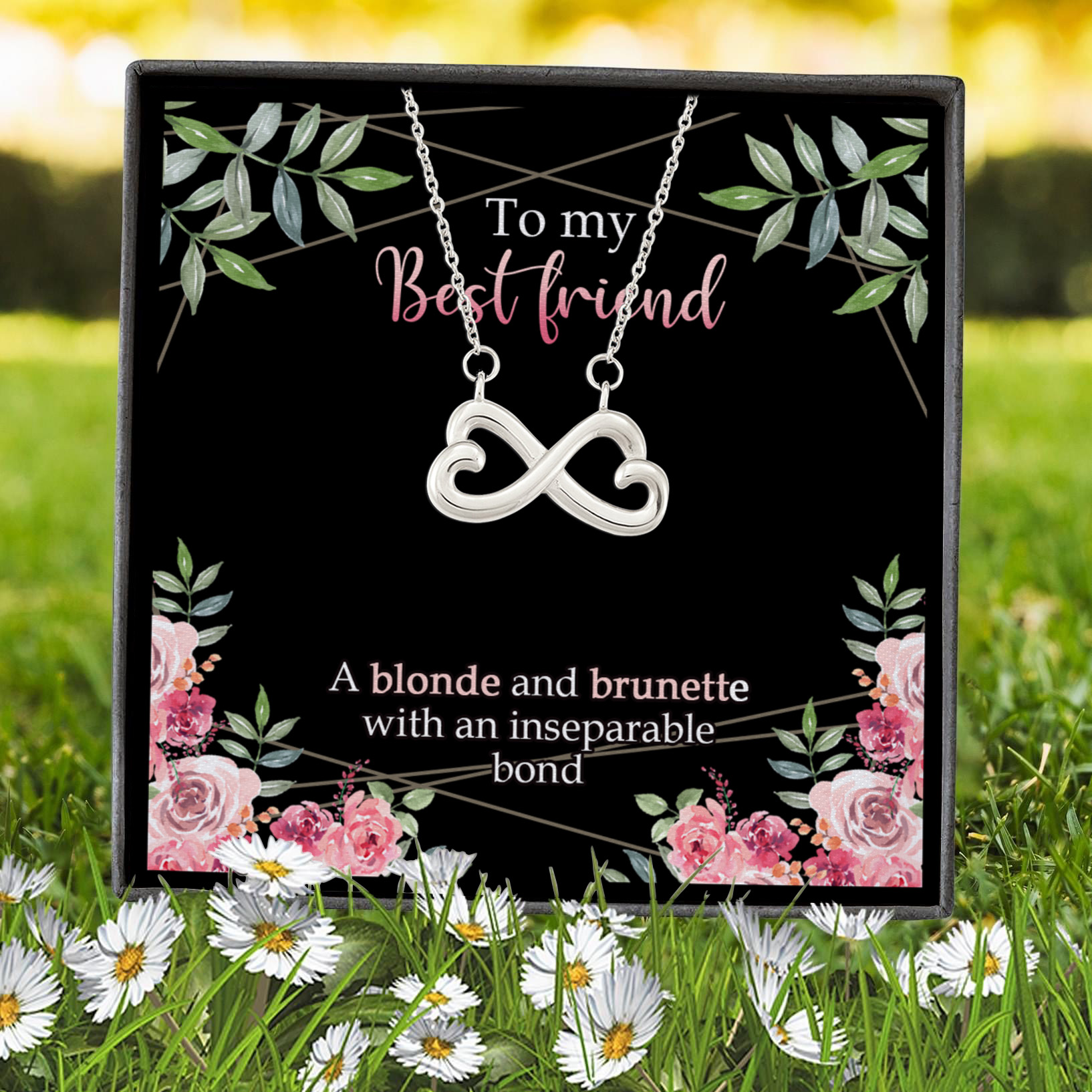 9VT. To My Best Friend A Blonde And A Brunette Infinity Heart Necklace (Silver) 7