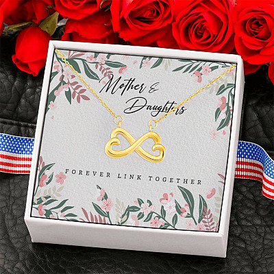 Alternative view of Mother and Daughters Forever Link Together Infinity Heart Pendant Necklace