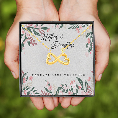 Mother and Daughters Forever Link Together Infinity Heart Pendant Necklace