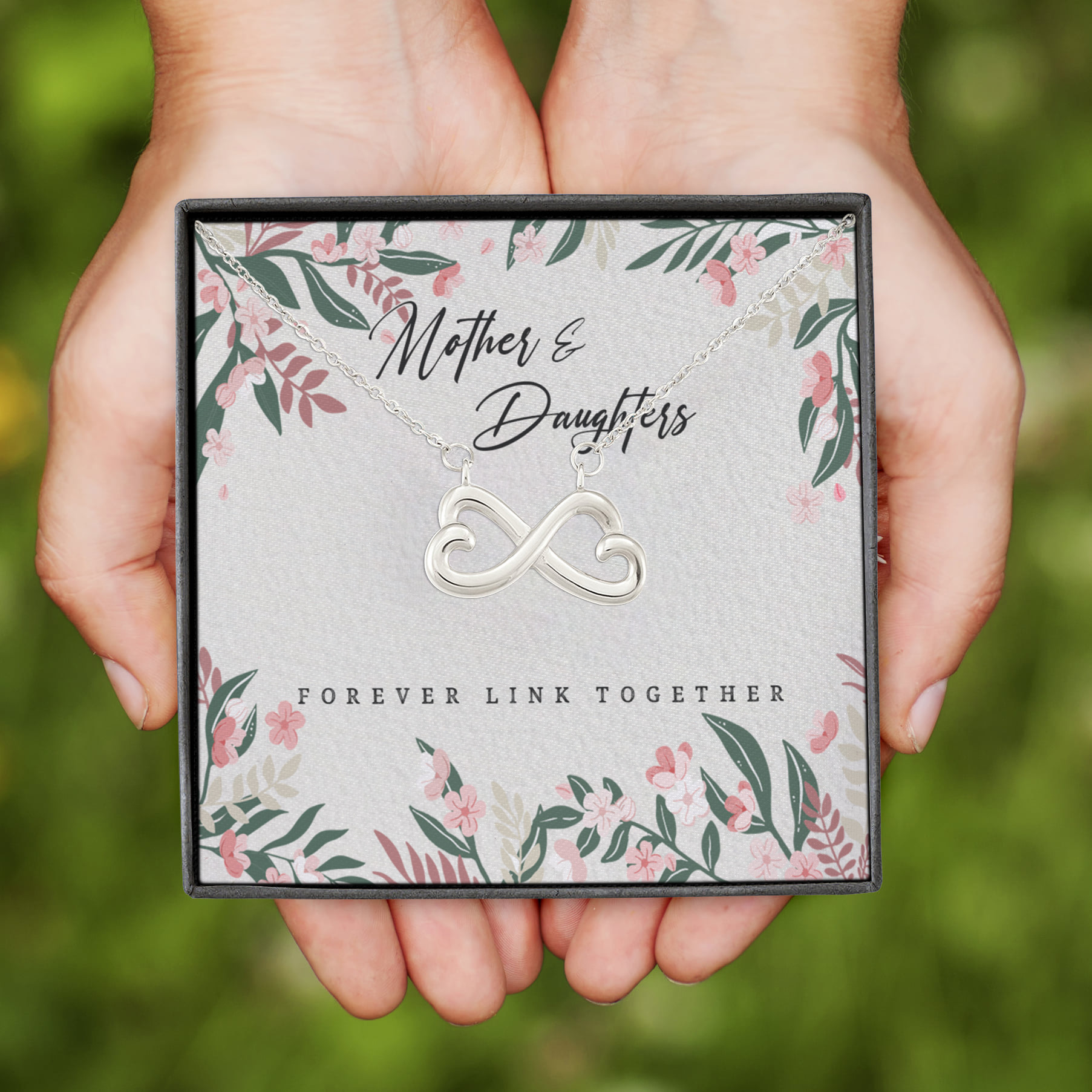 1H. Mother and Daughter Infinity Heart Necklace (Silver)