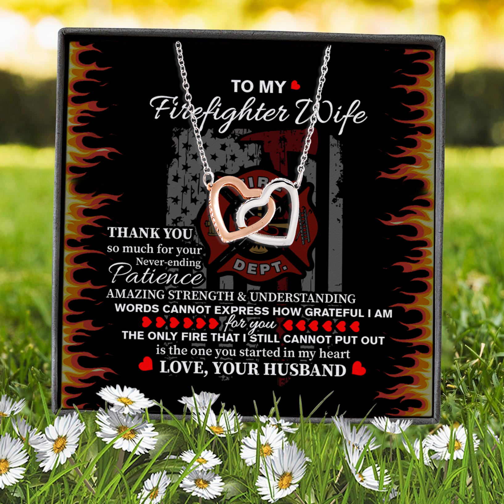 10VT. Firefighter Wife Your Never-Ending Patience Interlocking Hearts Necklace 7