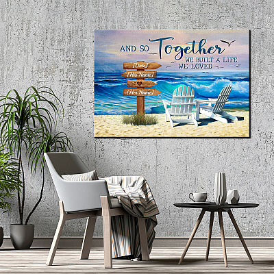 Alternative view of Personalized And So Together We Built A Life We Loved Beach Couple Chairs Framed Canvas - Unframed Poster