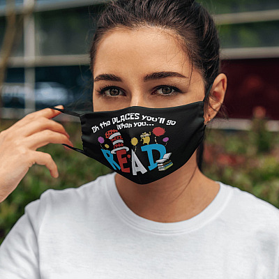 Alternative view of On the Places You'll Go When You Read Washable Reusable Custom Printed Cloth Face Mask Cover