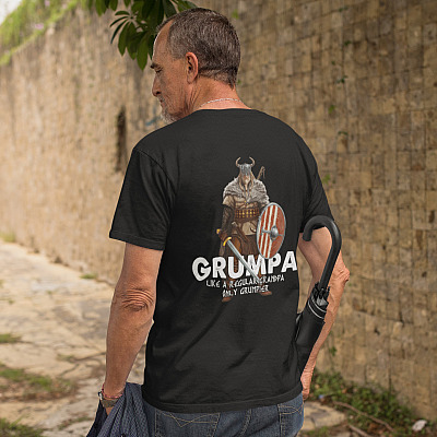 Alternative view of Grumpa Like A Regular Grandpa Only Grumpier Print On Back Shirt - Viking Grandpa Shirt