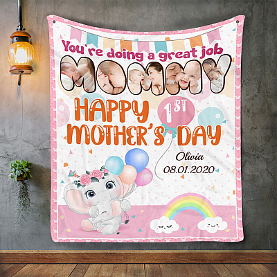 Alternative view of Personalized Photo You're Doing A Great Job Mommy Happy 1st Mother's Day Fleece Blanket - Mink Sherpa Blanket