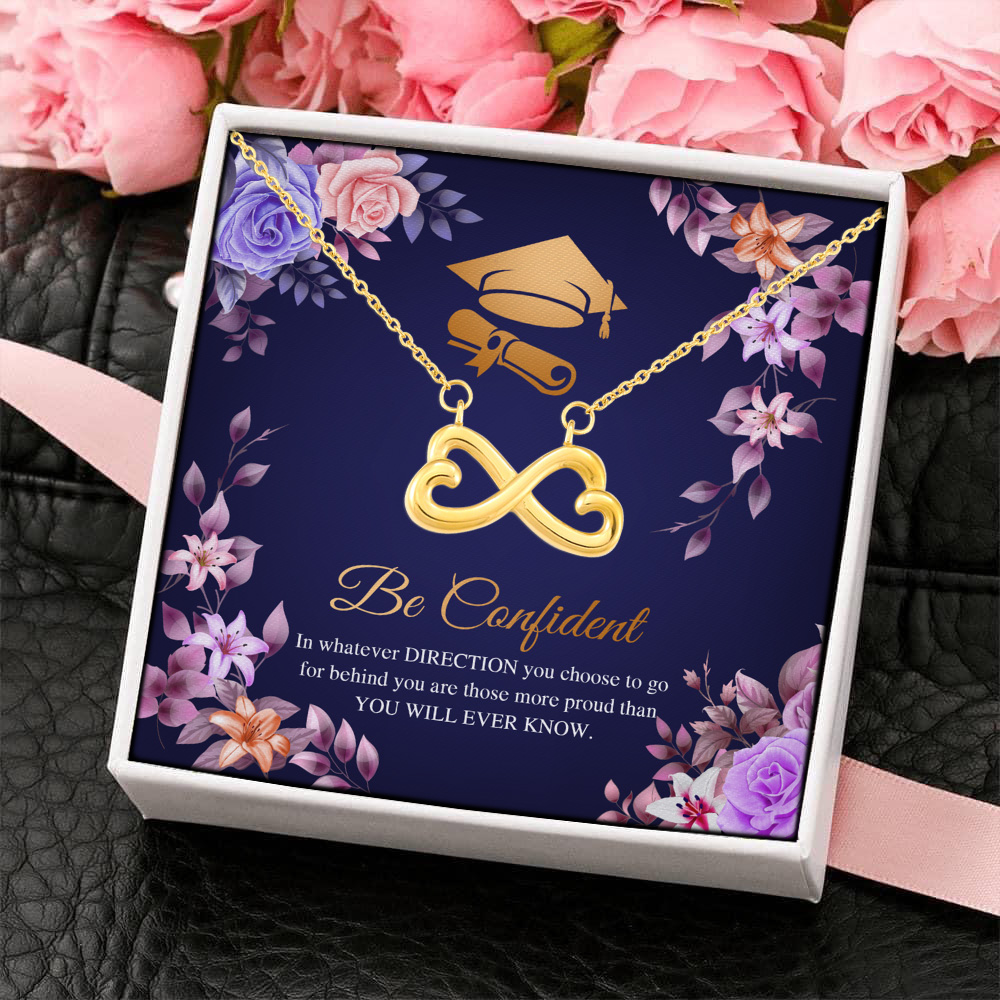 4LV. Be Confident Graduation (message card) (3) Infinity Heart Necklace (Gold) 4