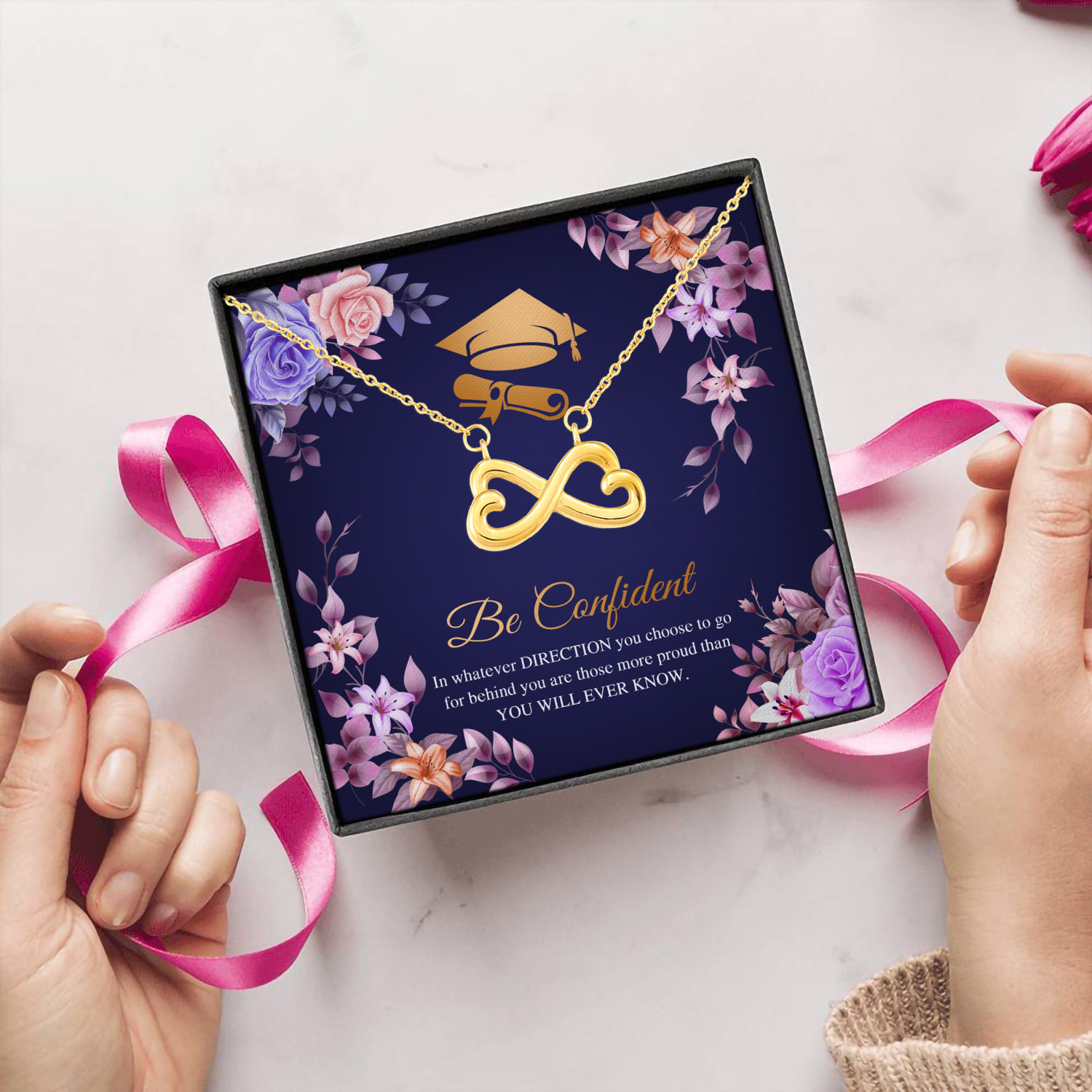 4LV. Be Confident Graduation (message card) (3) Infinity Heart Necklace (Gold) 5