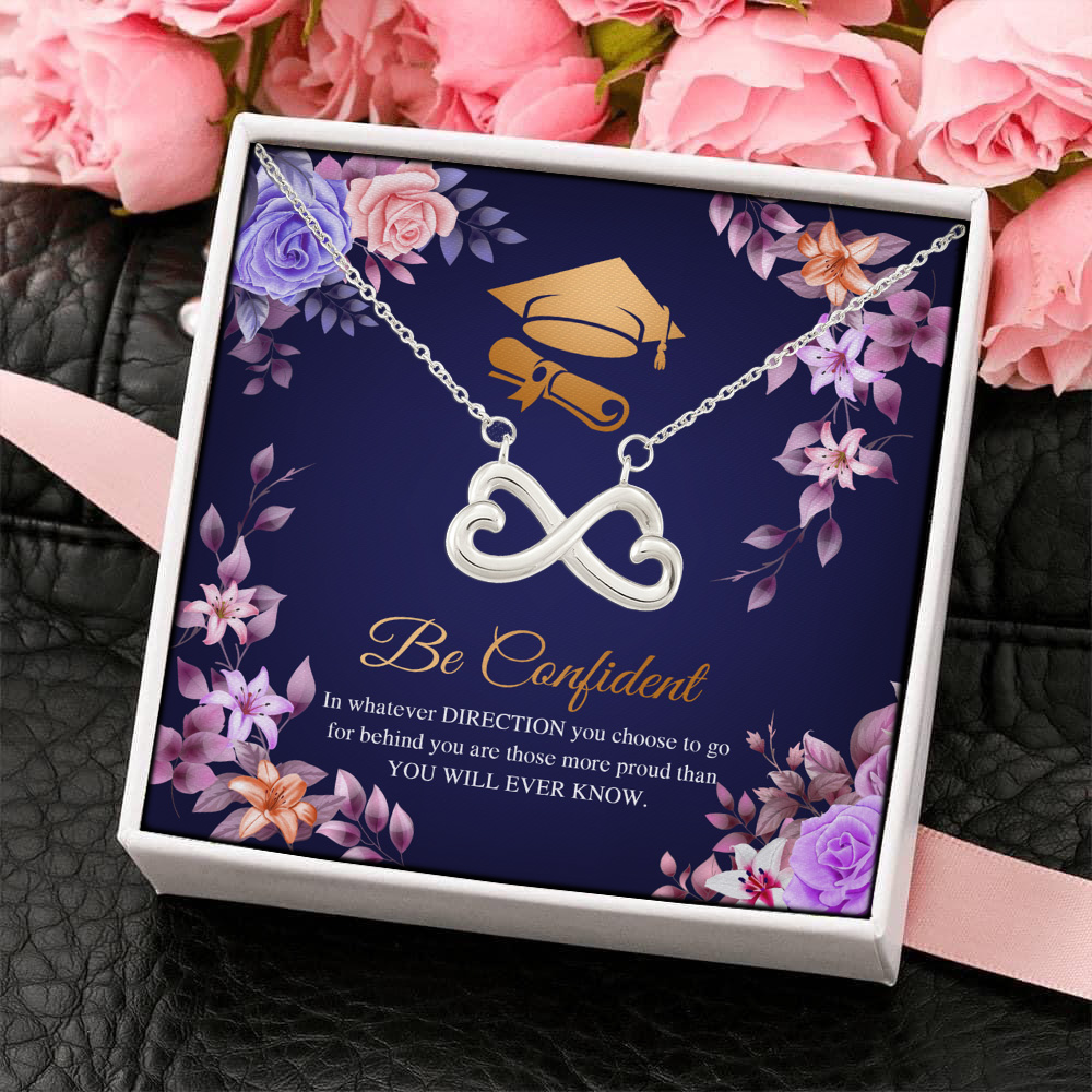 4LV. Be Confident Graduation (message card) (3) Infinity Heart Necklace (Silver) 4