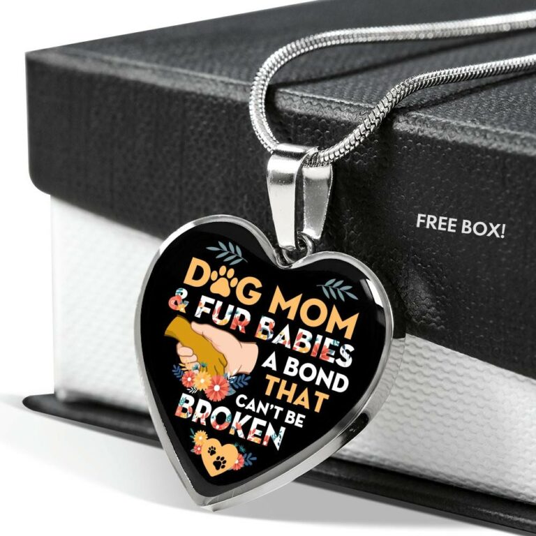 Dog Mom And Fur Babies A Bond That Can't Be Broken Heart Pendant Necklace - Heart Luxury Necklace (Silver)