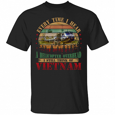 Everytime I Hear a Helicopter Over, Black, Unisex T-Shirt