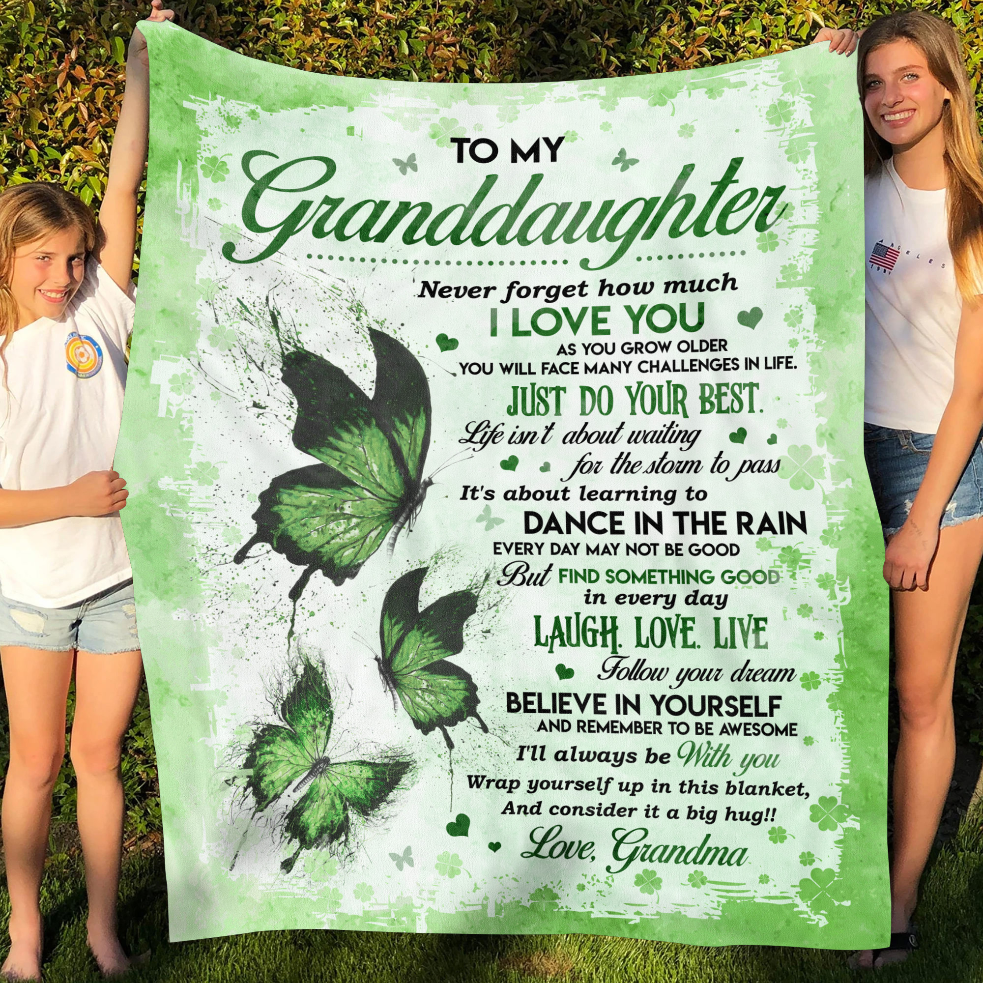 7UT. Green Butterfly Granddaughter Blanket Mockup 5