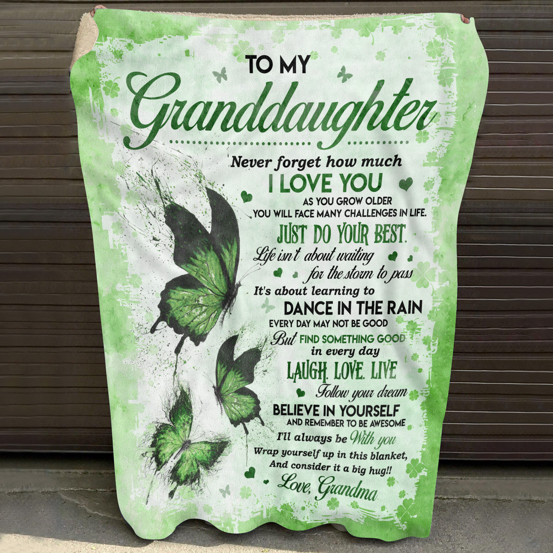 7UT. Green Butterfly Granddaughter Blanket Mockup 10