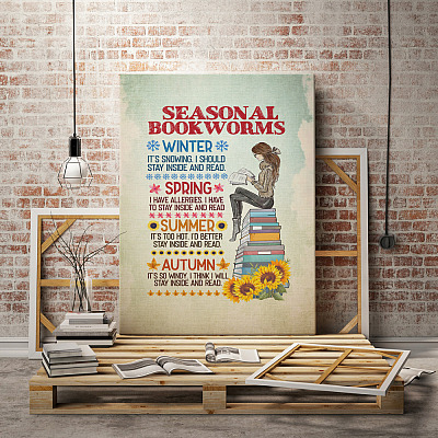 Funny Seasonal Bookworms Framed Canvas - Unframed Poster - Funny Bookworms Gift
