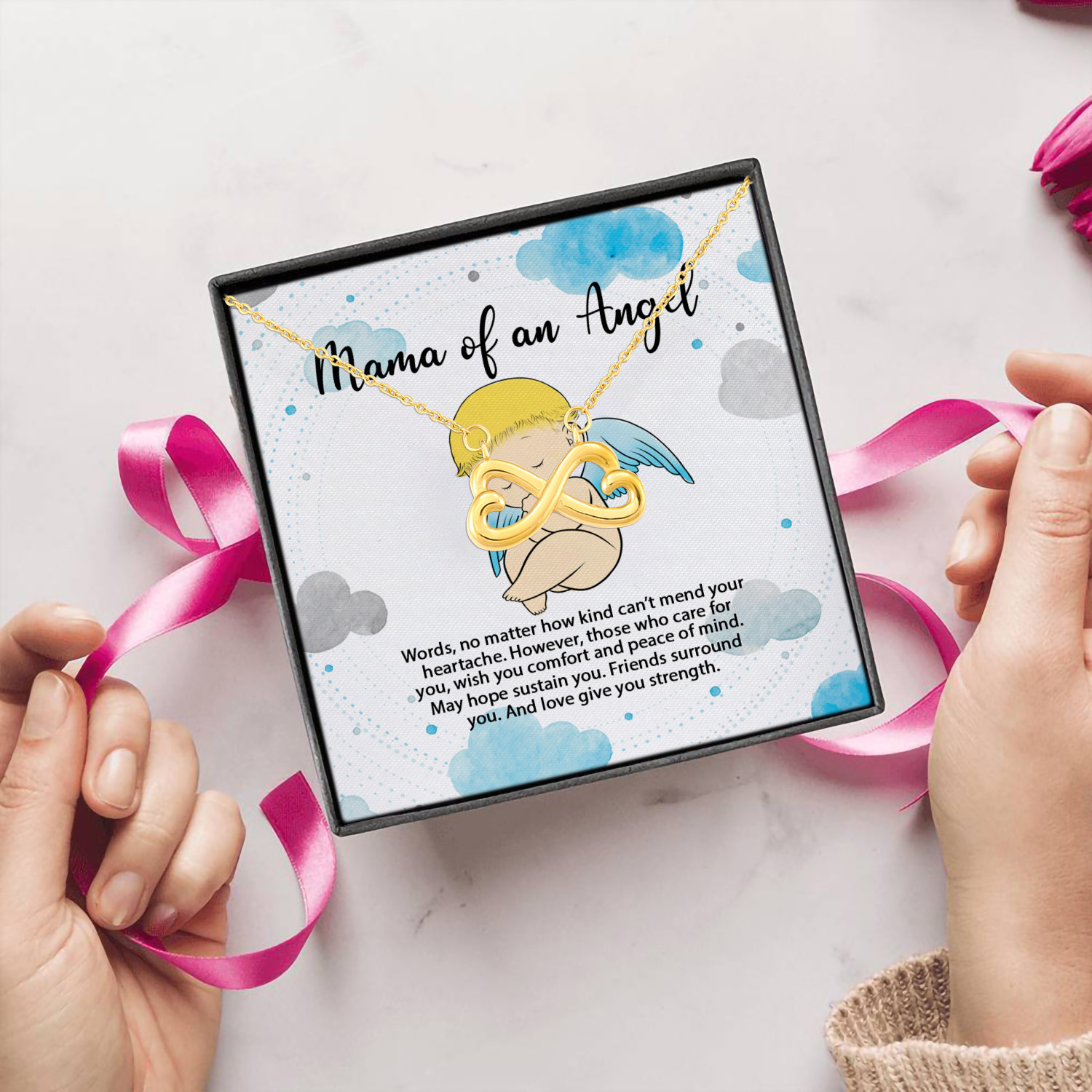 5UT. Mom Baby Angel(5) Infinity Heart Necklace (Gold) 5