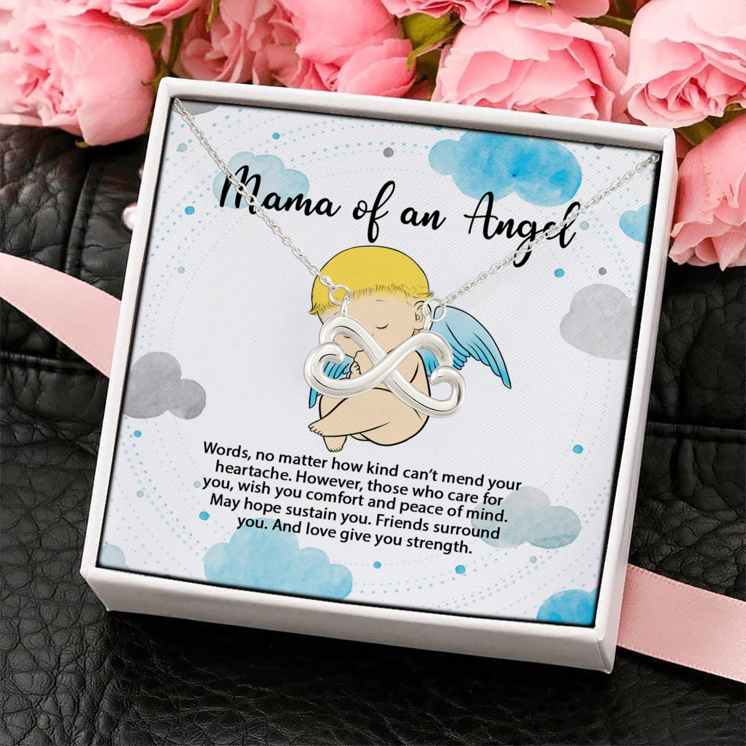 5UT. Mom Baby Angel(5) Infinity Heart Necklace (Silver) 4