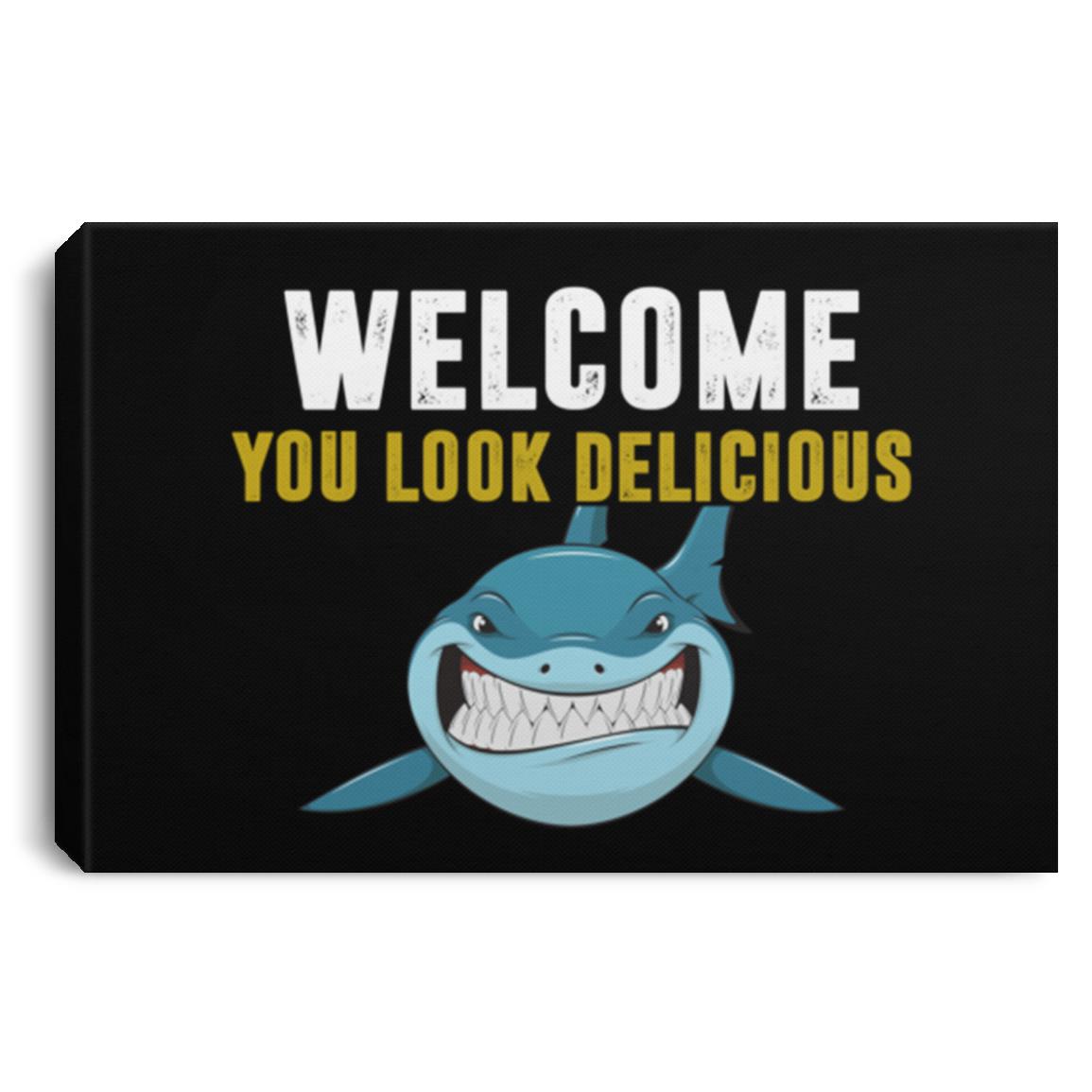 Funny Shark Framed Canvas - Welcome, White, 0.75'' Framed Canvas Funny Shark Framed Canvas - Welcome, White, 0.75'' Framed Canvas